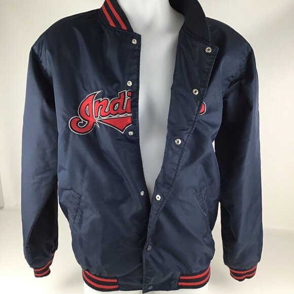 Vintage 90s Majestic Cleveland Indians Satin Bomber Jacket MLB Authentic Mens - Picture 7 of 9